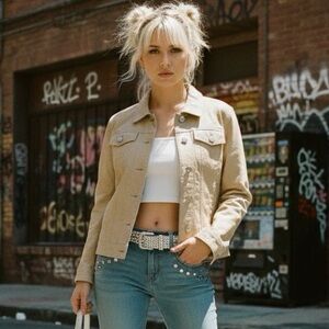 Blink Tan Lizard Print Genuine Leather Trucker Jacket Size M